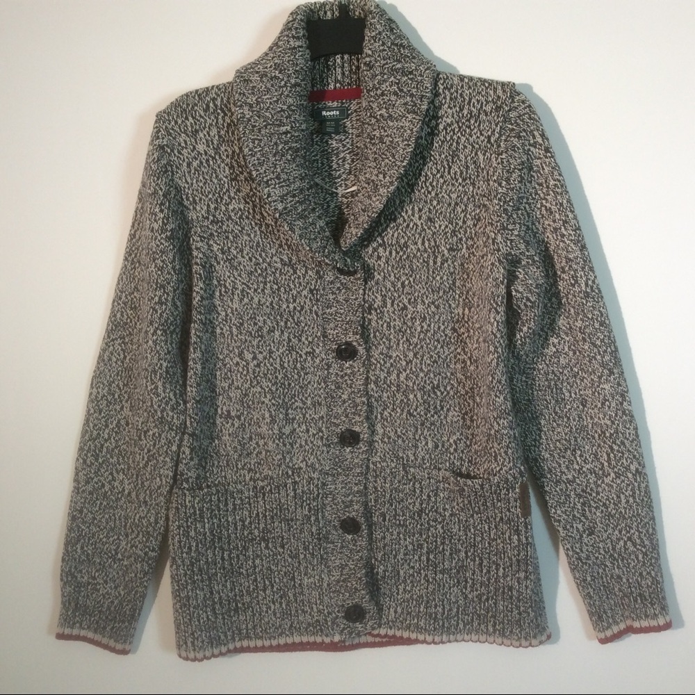 Roots Canada Grey Cardigan Knit Sweater w/ Collar